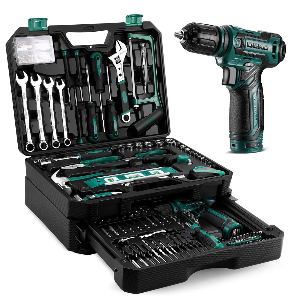 Tool Kit Box Drill SetÃ¯Â¼ÂšDEKO 238 Pieces Home Mechanic Toolbox with 12V Power Cordless Dr