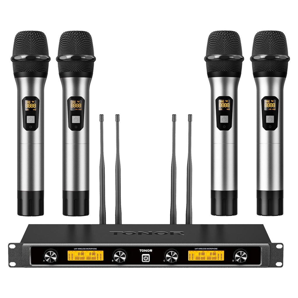 TONOR Wireless Microphones System, 4x5 Channel UHF Wireless Mic, 4 Handheld Adjustable 