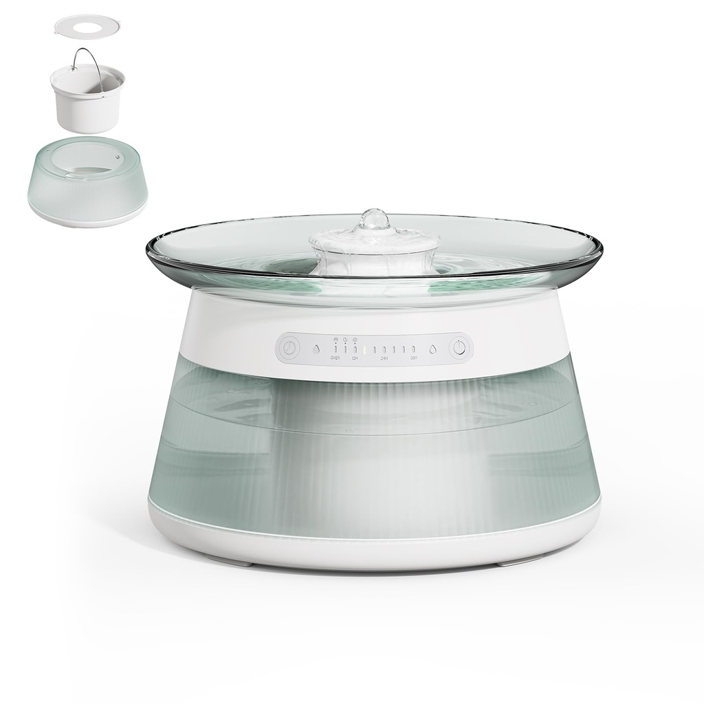 GOYJOY Glass Smart Cat Water Fountain for Drinking,4000 mAh,Filterless&Wireless Pet Water Fountain