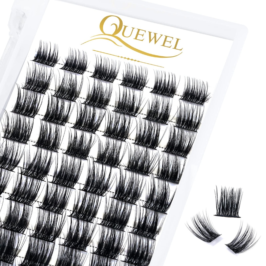 QUEWEL Cluster Lashes 72 Pcs Wide Stem Individual Lashes C/D Curl 8-16mm Length DIY Eyelash