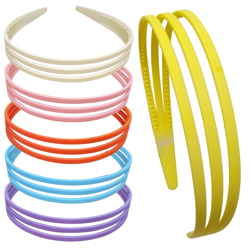 Plastic Headbands Set for Girls Women , Multi-Coloured Triple Stripe Design Hairband, Paste