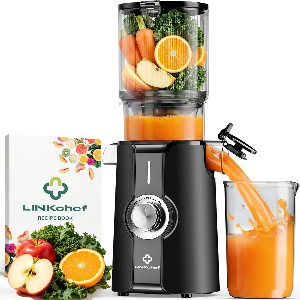 LINKChef Cold Press Juicer Machine, 4.53" Wide Chute for Whole Fruit & Vegetable