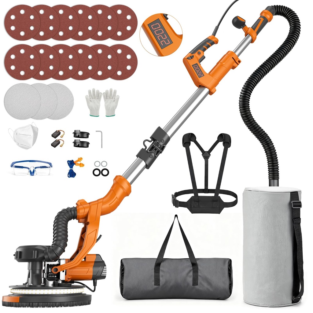 Protmex Drywall Sander, 1000W Wall Sander with Vacuum Dust Collection and LED Light, 6 Speed