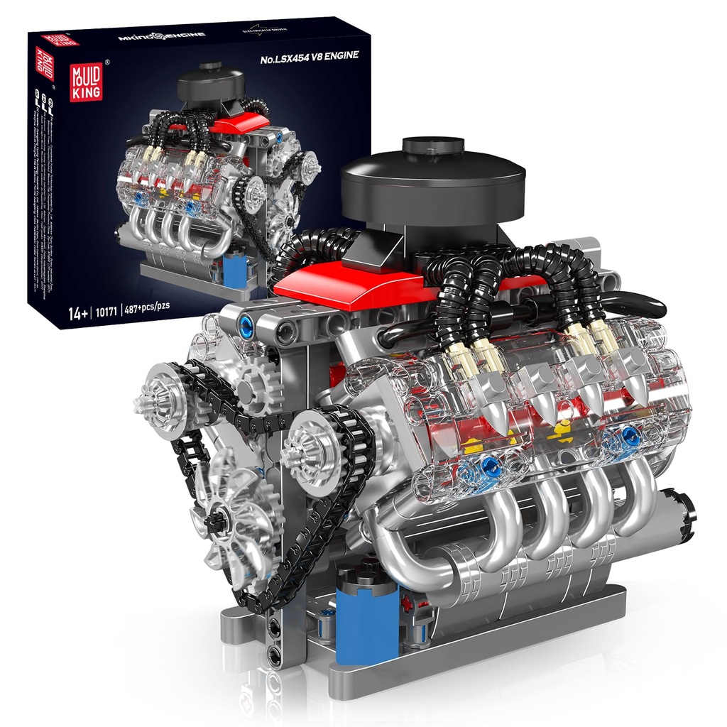 Mould King V8 Engine Building Blocks Sets, 10171 MOC Scale Model Kit with Battery and Motor