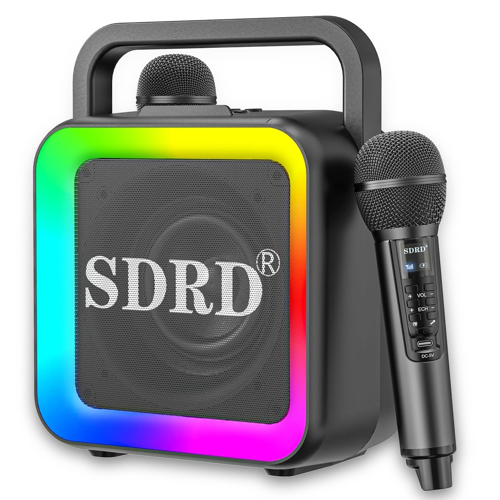 Karaoke Machine with Two Wireless Microphones, Portable Bluetooth Speaker for Adults and Kid