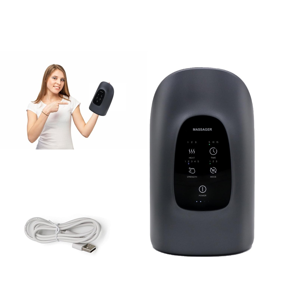 Cordless Electric Hand Massager with Heat and Compression, 3 Heat Settings, 5 Intensity Lev