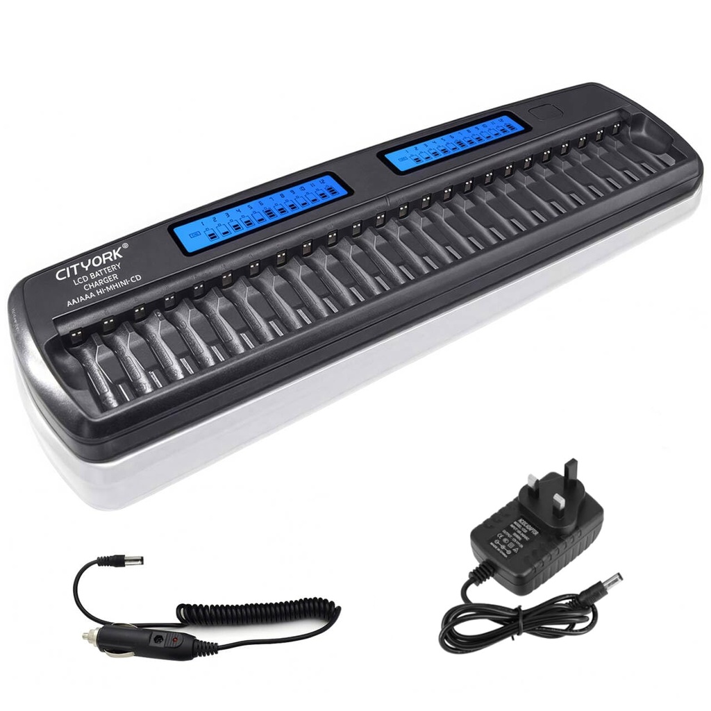 CITYORK 24-slot LCD Battery Charger for Ni-MH Rechargeable Batteries AA/AAA, AA AAA Battery