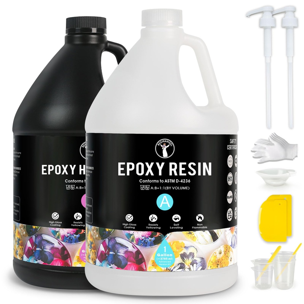 ResinAngel 2 Gallon (7.6L) Deep Pour Epoxy Resin Kit with Pump, 1:1 Crystal Clear Protectiv