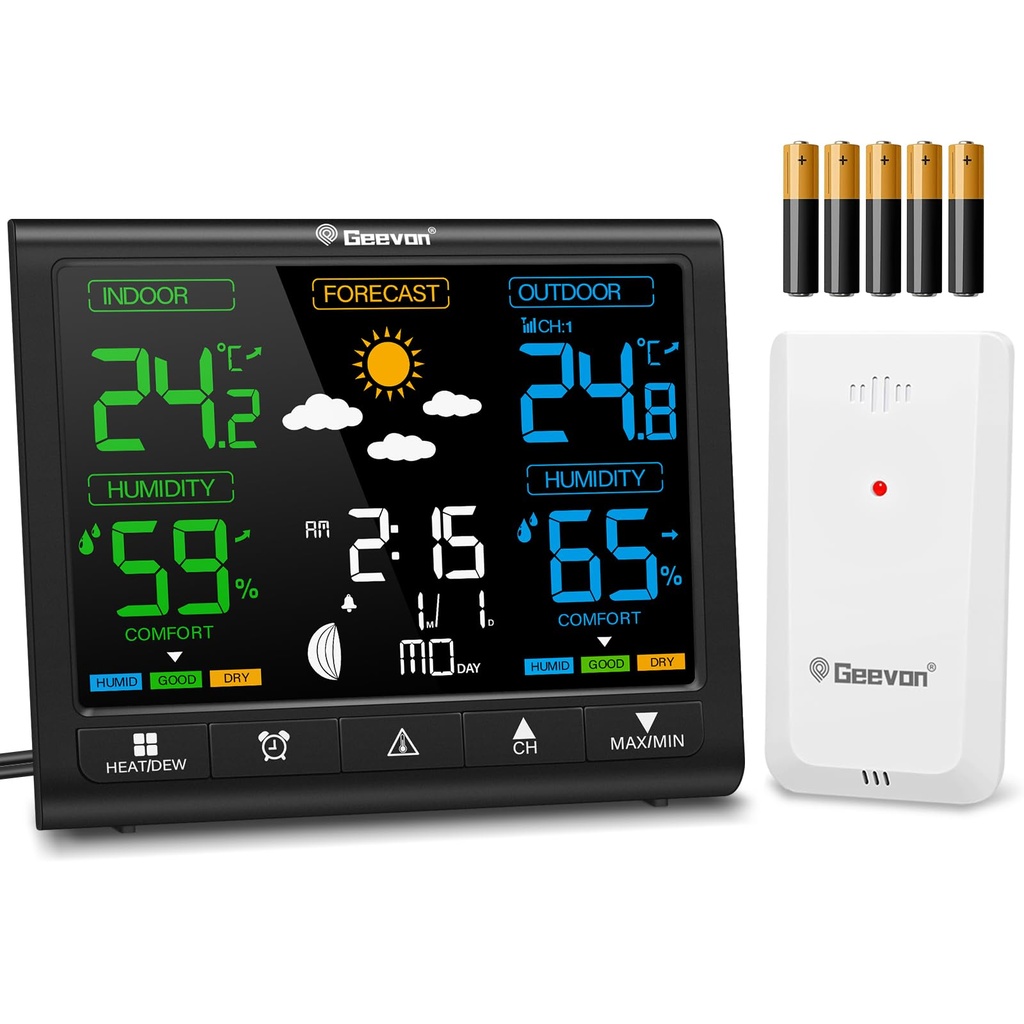 Geevon Weather Stations with Outdoor Sensor Wireless, Indoor Outdoor Thermometer with Comfor