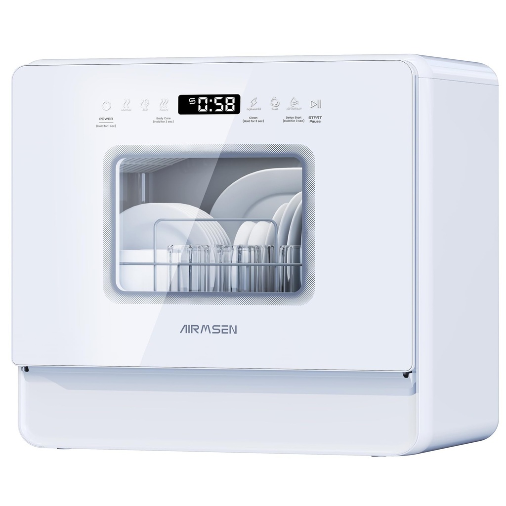 AIRMSEN 2025 NEW Upgraded Table Top Dishwasher with Soft Water Salt Function, Portable Coun