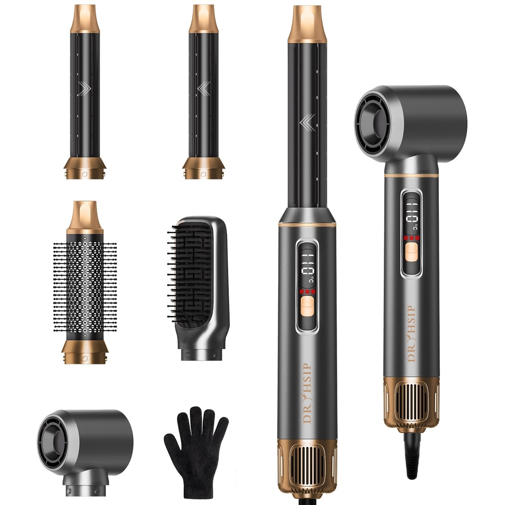 Dryhsip 5 in 1 Hot Air Styler, Hair Dryer Brush with Digital Display, Air Brush Hair Styler
