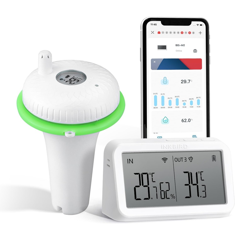 Inkbird Floating Pool Thermometer with IBS-M2 WiFi Gateway, IBS-P02R Wireless Water Thermom