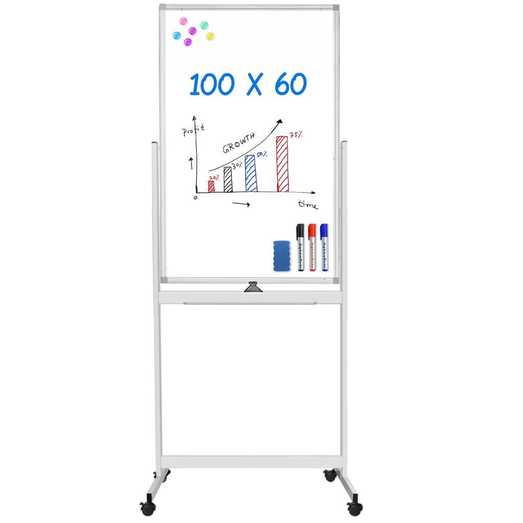 maxtek Double Sided Mobile Whiteboard, 150 x 120 cm Magnetic White Board with Rolling Wheels