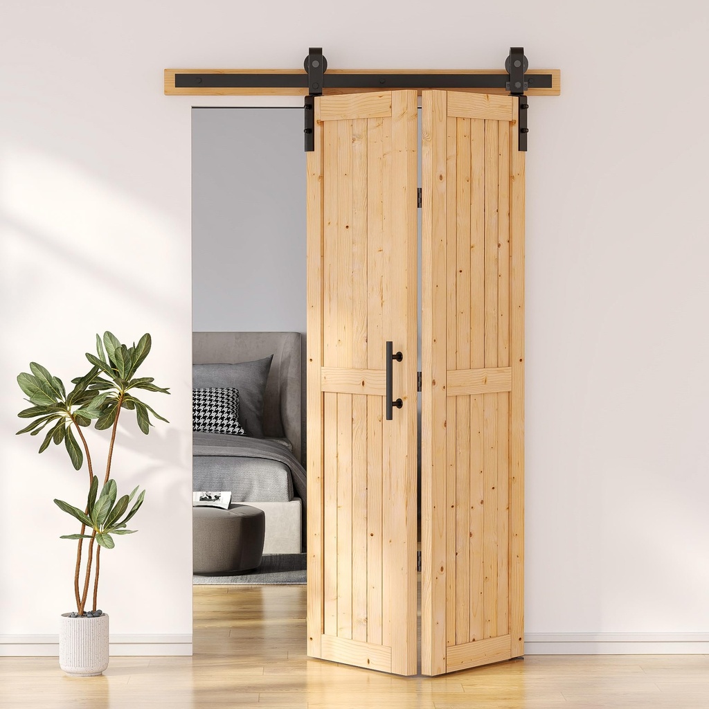 SKYSEN Bifold Sliding Door 4.3FT/132CM Folding Barn Hardware Kit With Double 61CM Interior
