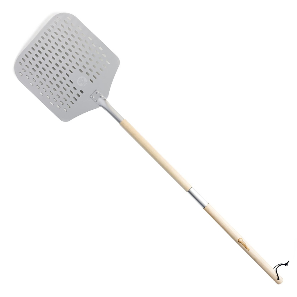 Chef Pomodoro Long Perforated Pizza Peel 12" x 14" (30 x 36 cm), Aluminum Pizza Paddle with