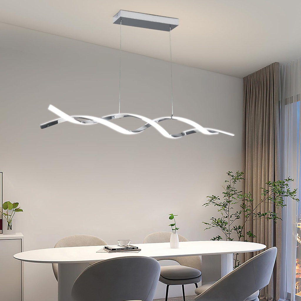 Mikeru Modern Wave Pendant Light, 120cm Dining Table Lights 3000K/4500K/6500K Dimmable 10%