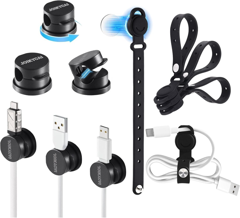 Magnetic Cable Management 360Ã‚Â° Swivel with Cable Ties with 10 Locking Points, Self Adhes