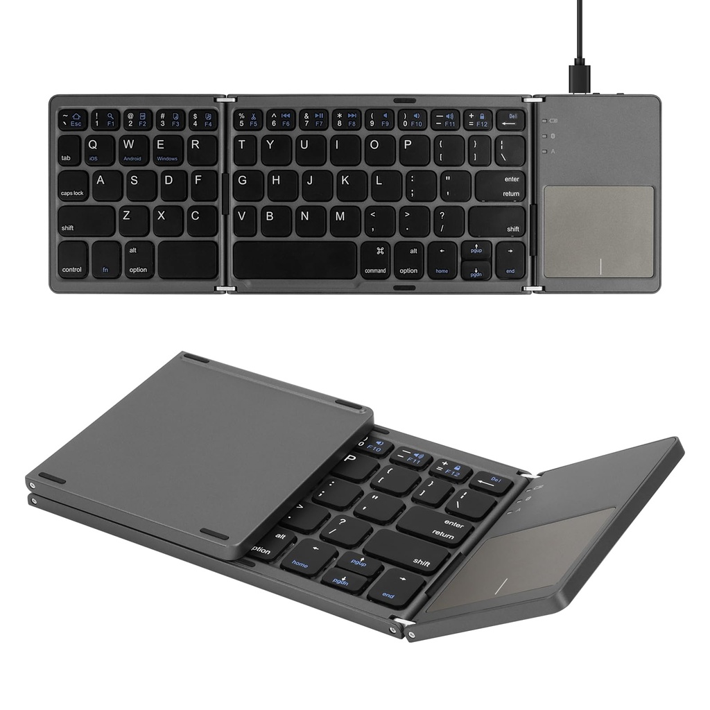 SOPPY Foldable Bluetooth Keyboard with Touchpad, USB Rechargeable Portable Mini Wireless Key