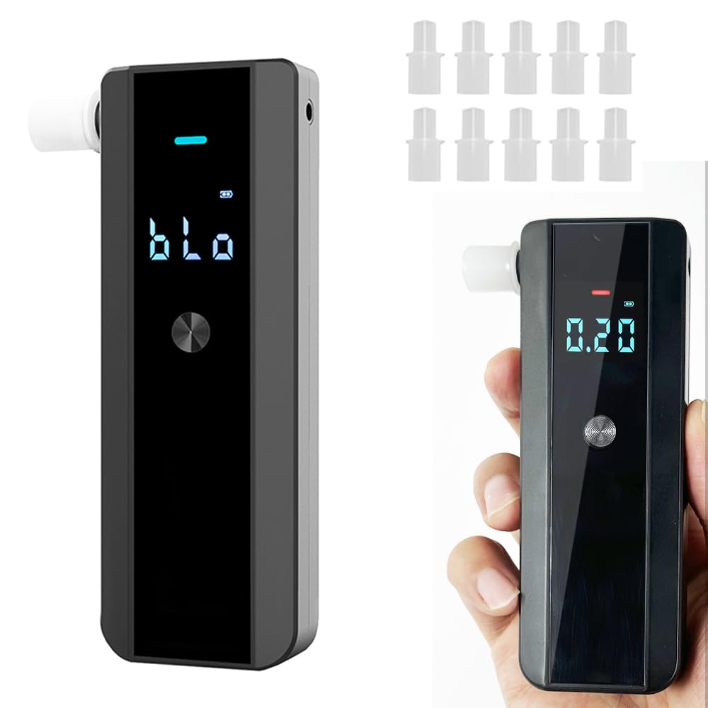 WeiguoIOT Breathalyser Alcohol Tester Breathalyzer with 10 Mouthpieces Alcohol Detector Brea