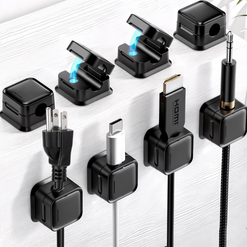 8 Pack Magnetic Cord Organizer for Desk, Cable Clips for Cord Management, Adhesive Cable Ho