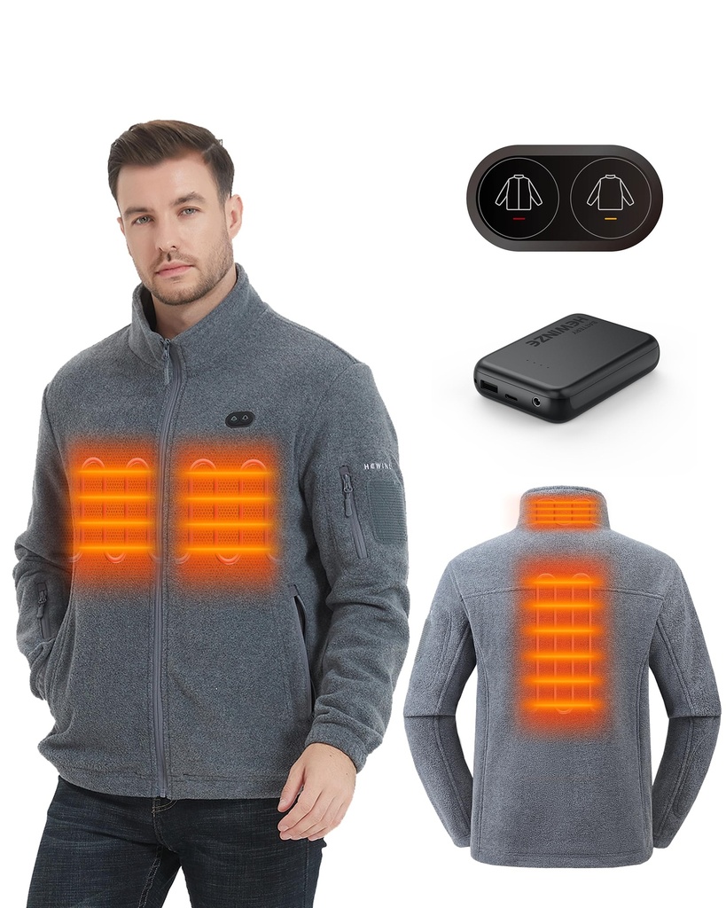 HEWINZE Heated Fleece Jacket for Men - Dual-Control Heated Jacket with 7.4V Battery Pack, La