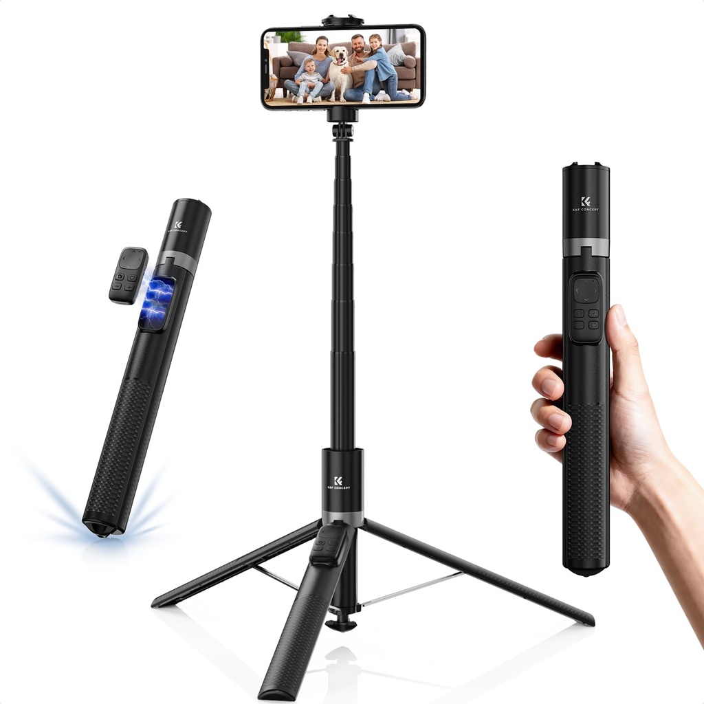 K&F CONCEPT 175cm Selfie Stick Tripod with Detachable Remote Control, Compatible with iPhon