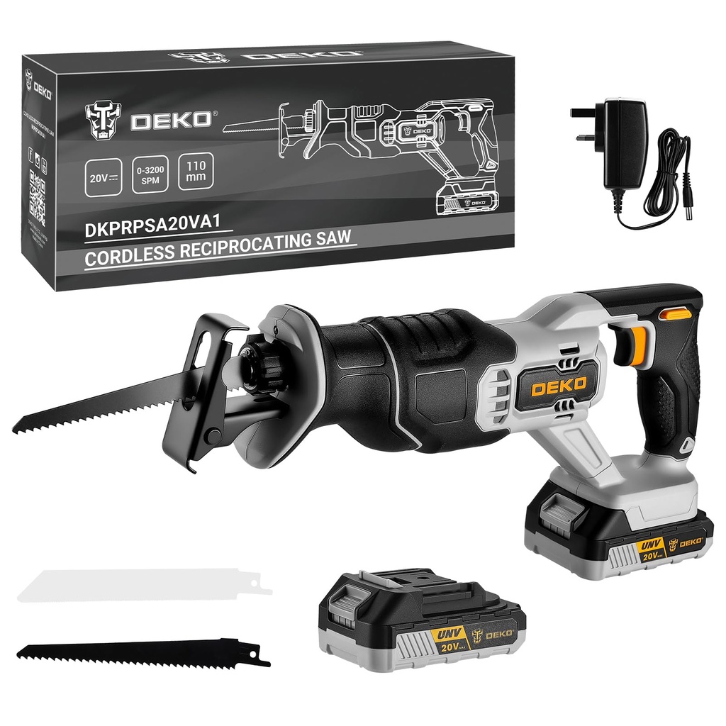 Cordless Reciprocating Saw DEKOPRO 20V Electric Wood Saw with 1*2Ah Batteries