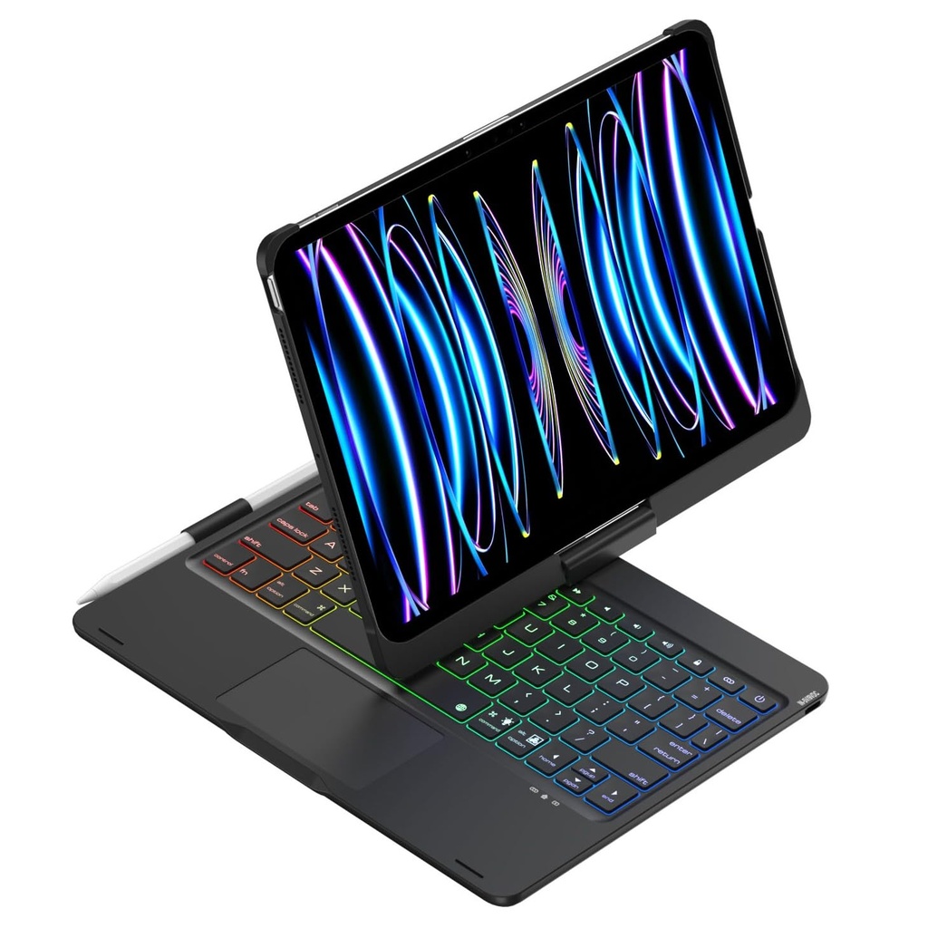 360 Rotating Keyboard Case for iPad Pro 11 inch (M5/M4) 2025/2024 with Trackpad Rotatable 