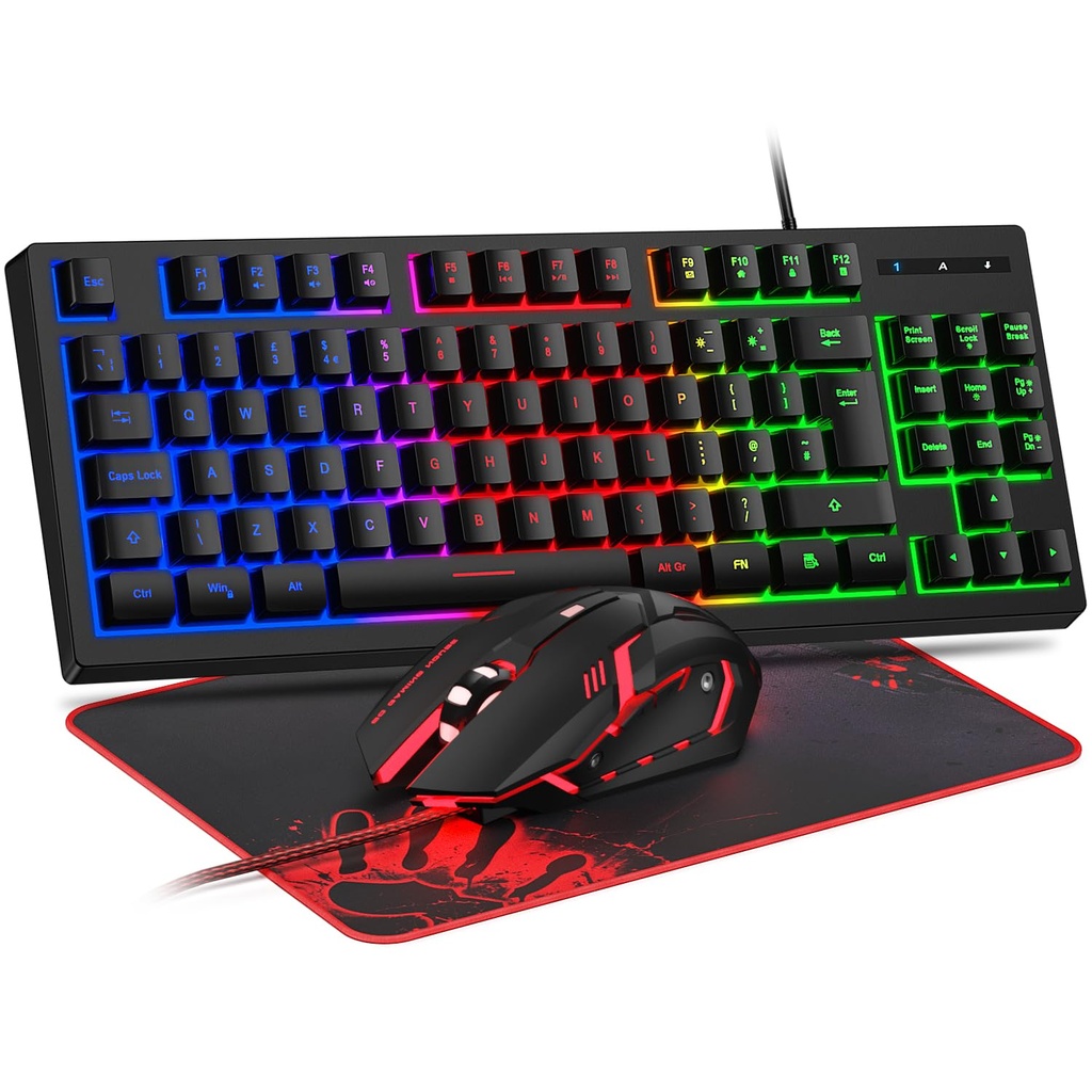 Rewurnth Gaming Keyboard and Mouse Set, UK Layout 75% TKL RGB Backlit Wired Keyboard