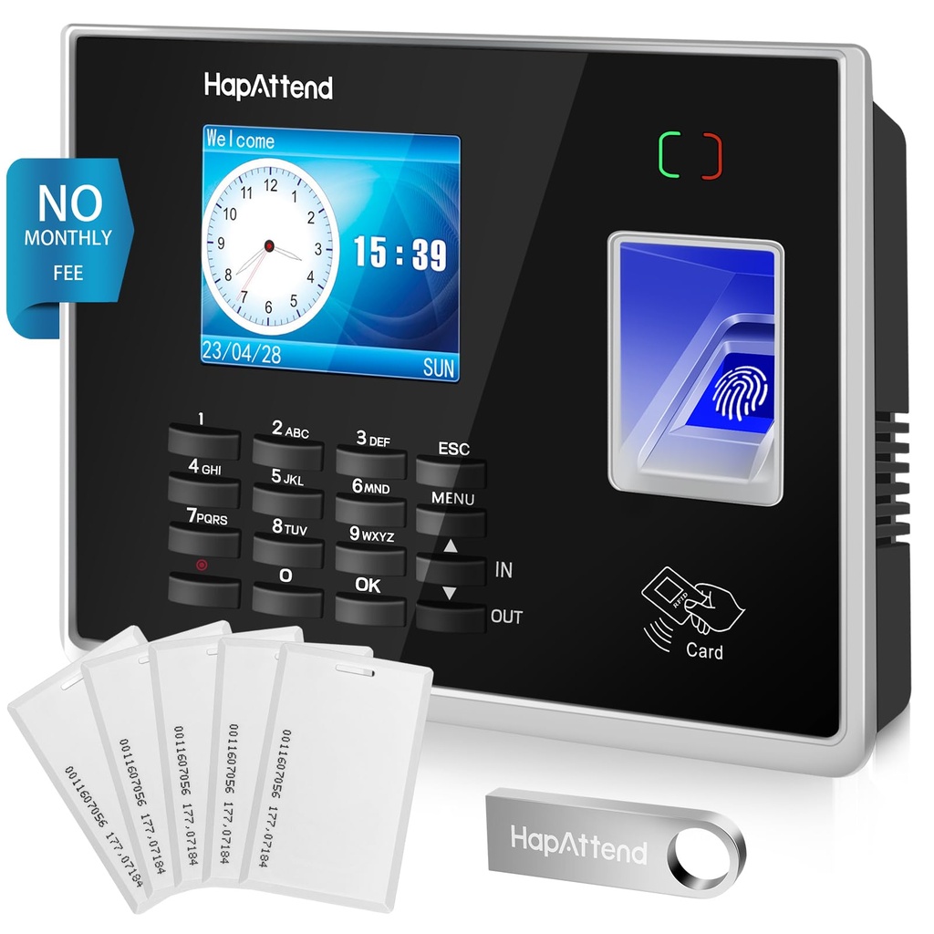 HapAttend Clocking in Machine - Fingerprint Time Clocks for Employees Small Business
