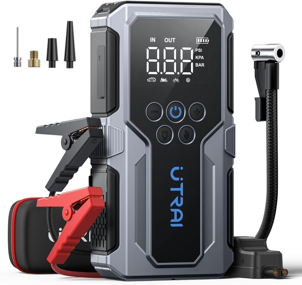 UTRAI Car Battery Booster Jump Starters with 150PSI Air Compressor/18W Fast Charging