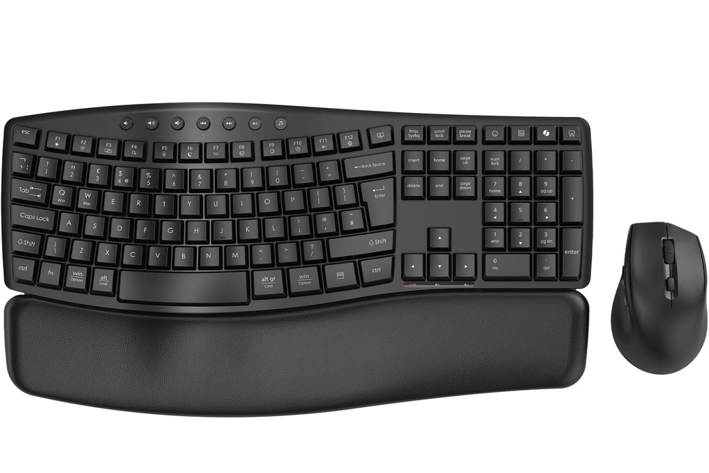 SABLUTE Ergonomic Wireless Keyboard and Mouse Combo, Quiet 30dB Full-Size Wave Keyboard