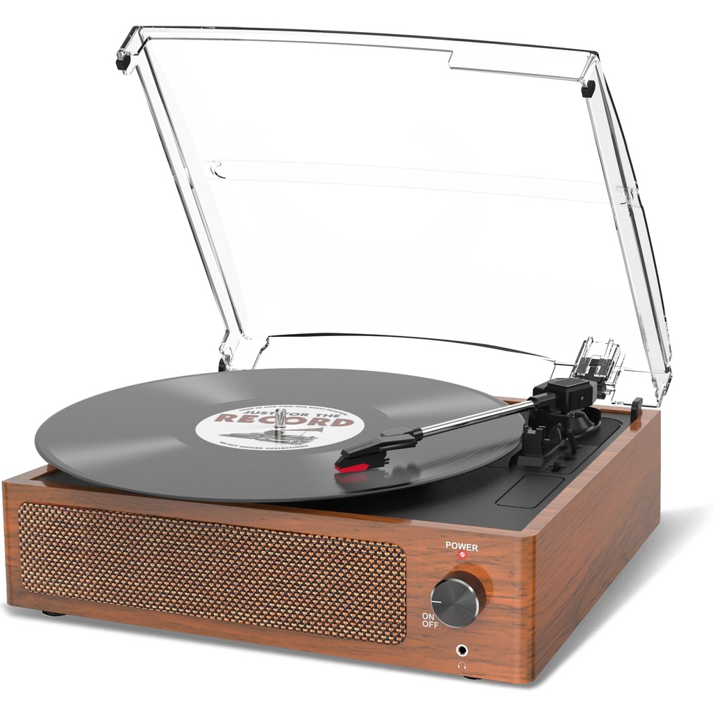 Vinyl Record Player with 2 Built-in Speakers, Bluetooth Receiver, Vintage Turntable Support