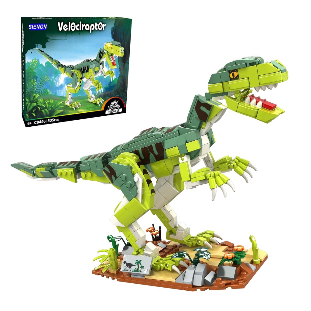 SIENON Creator Velociraptor Dinosaur Building Toy Set, Dinosaur Park World Dominion Raptor