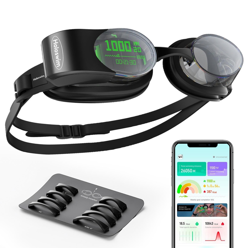 Holoswim Smart AR Swimming Goggles - 2 Pro Digital Real-time Display, AI Analysis APP, Nano