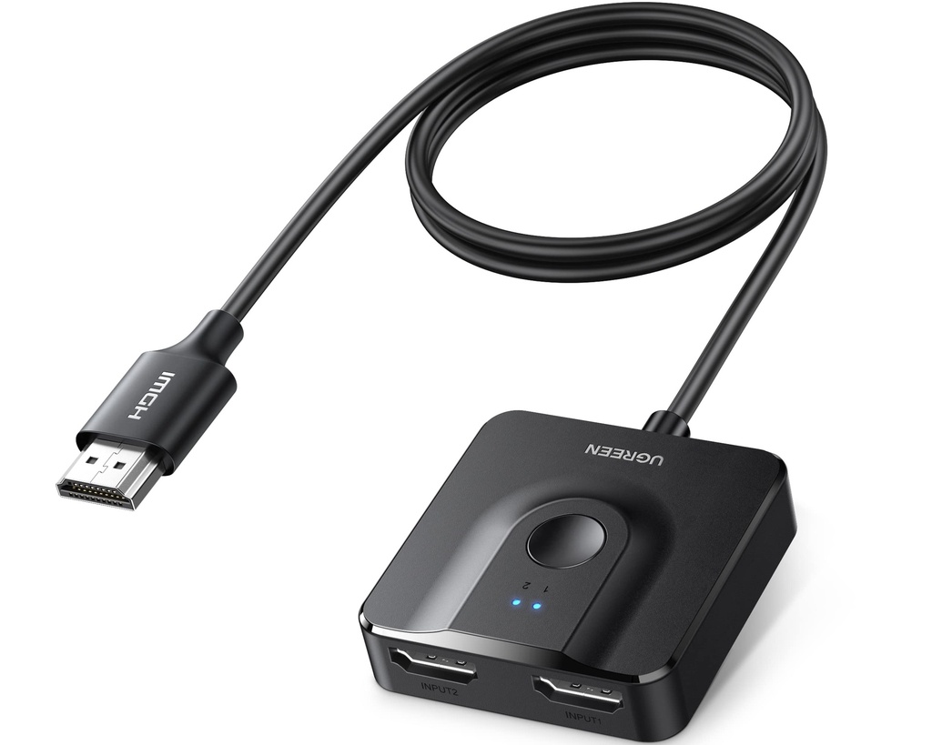 UGREEN HDMI Switch 4K@60Hz With 1M Cable, 2 IN 1 Out Bi-directional Splitter Switcher Support
