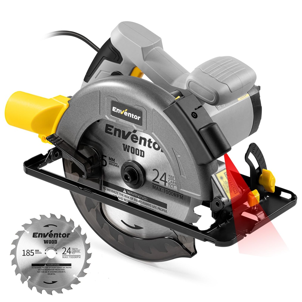 Enventor Circular Saw, 1400W 6000RPM Electric Circular Saws with Laser Guide, Max Cutting