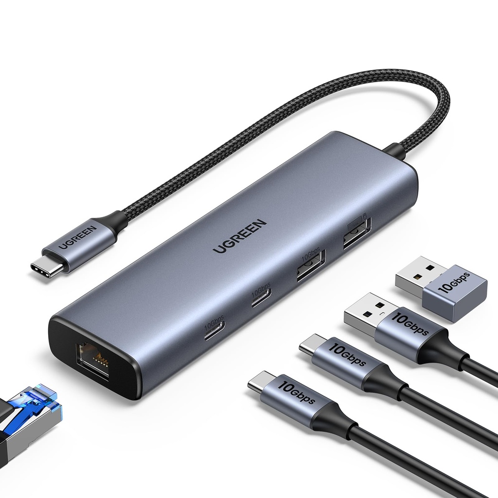 UGREEN USB C Hub Ethernet, 10Gbps USB 3.2 Ethernet Adapter with 2 x USB-C Port, 2 x USB-A Port