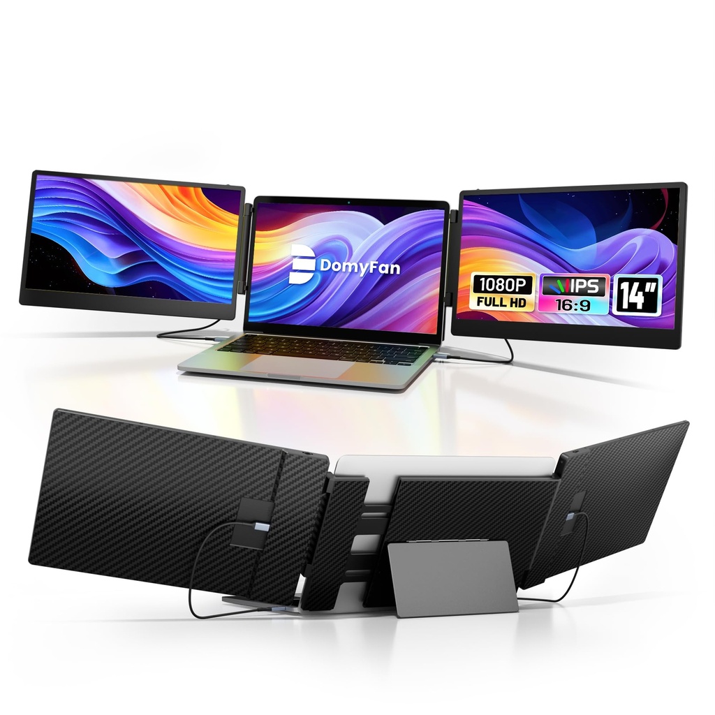 domyfan 14" Laptop Screen, S3 FHD 1080P IPS Triple Portable Monitor Laptop, HDMI/USB-A