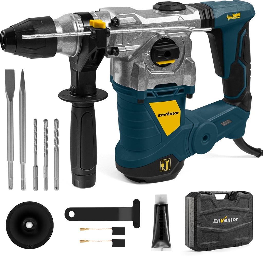 Enventor Hammer Drill, 1500W Heavy Duty Electric Rotary Hammer Drill, 360 Auxiliary Handle