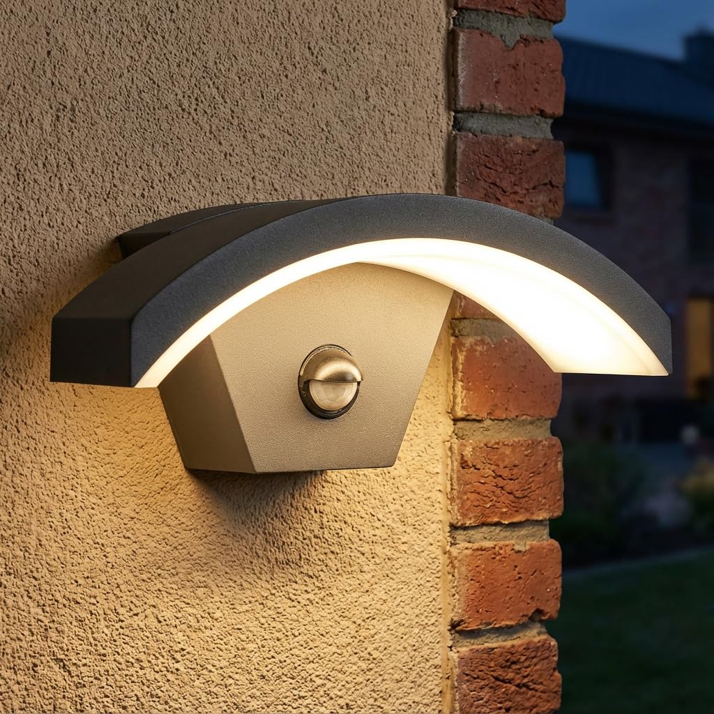 LASIDE Outdoor LED Wall Lights with PIR Motion Sensor, Anthracite Grey Outside Wall Lights