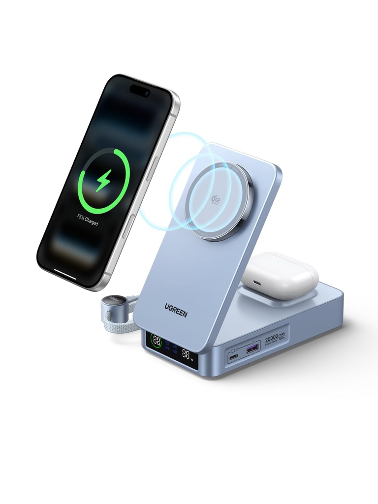UGREEN MagFlow 20000mAh Magnetic Power Bank with PD 100W Fast Charging Qi2 25W Portable 