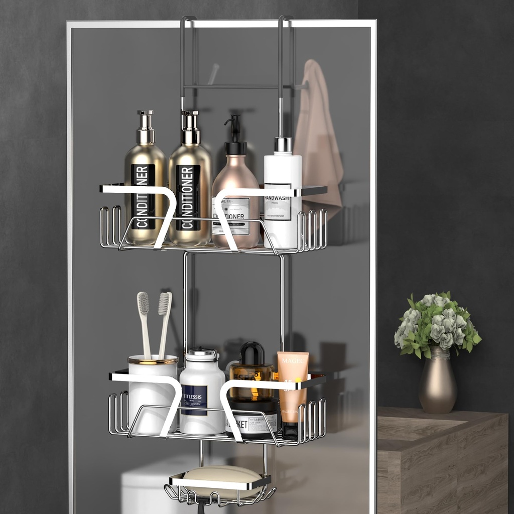 Daoun Corner Shower Caddy, Shower Shelf No Drilling, Bathroom Storage with Razor Holder and