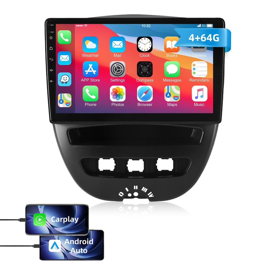 ESSGOO 4+64G Android 15 Car Stereo with Wireless Carplay and Android Auto for Toyota Aygo