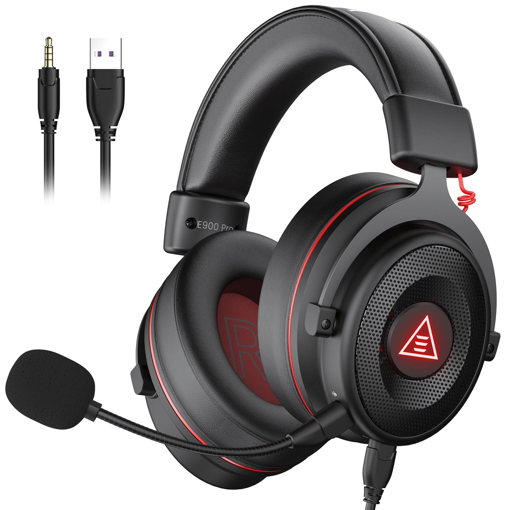 EKSA E900Pro Gaming Headset for PC PS5 PS4, Wired Headphones with Detachable Noise Cancelling