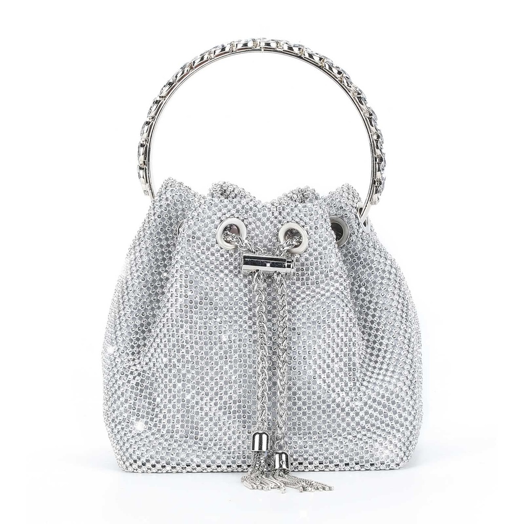 UBORSE Rhinestone Bag For Women Silver Clutch Bag Sparkly Rhinestone Bucket Bag Evening Clu