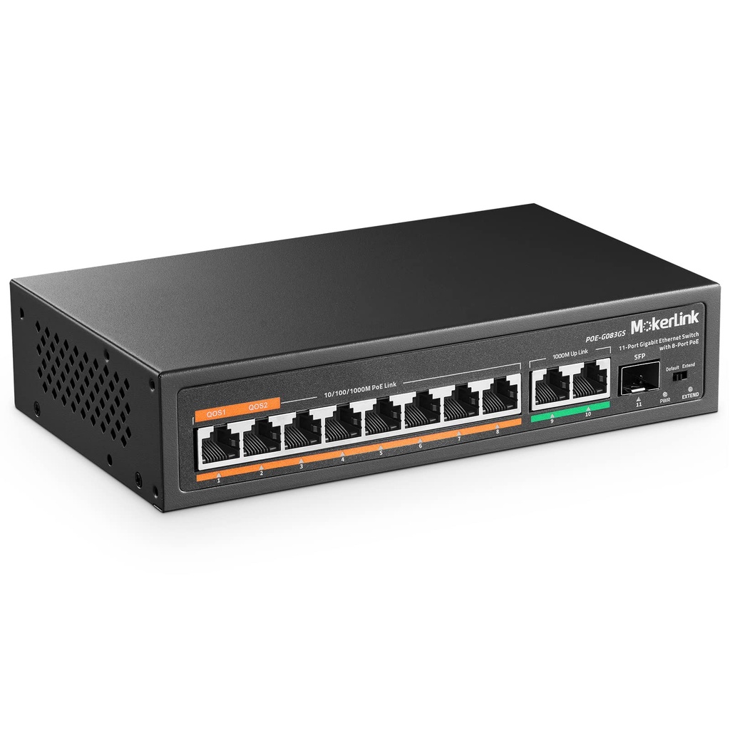 MokerLink 11 Port Gigabit PoE Switch with 8 PoE+ Port, 2 Gigabit Uplink, 1 SFP Port, 120W A
