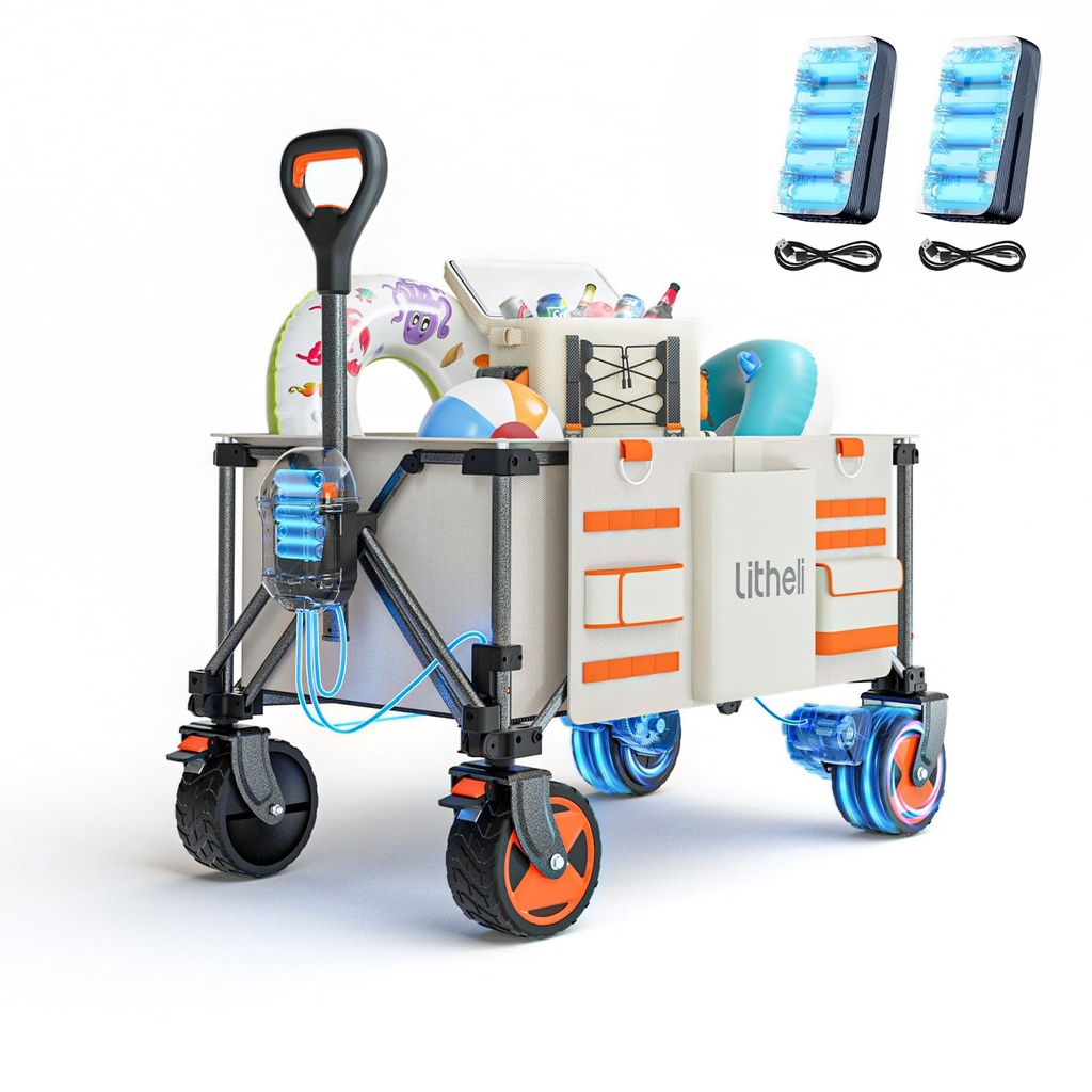 Litheli Electric Camping Festival Trolley Cart, 3-Speed Button Control, Dual Motors & Wider