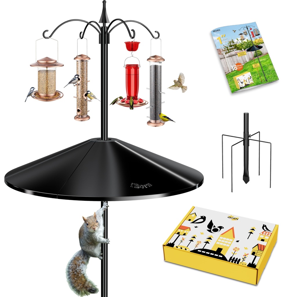 iBorn Bird Feeder Pole with Squirrel Baffle 78'' Wild Bird Feeder Pole Kit,Shepherd Hook wi
