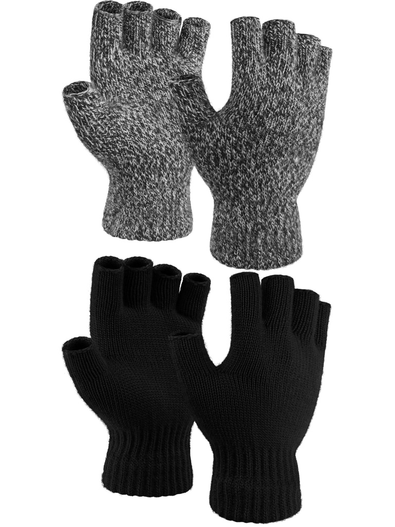 COORABY 2 Pairs Thickened Cashmere Warm Half Finger Gloves Winter Knitted Fingerless Gloves